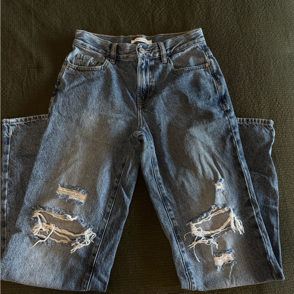 PacSun Blue Distressed Boyfriend Low Rise Jeans